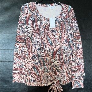Westbound Paisley Long Sleeve Top - Red and Blue